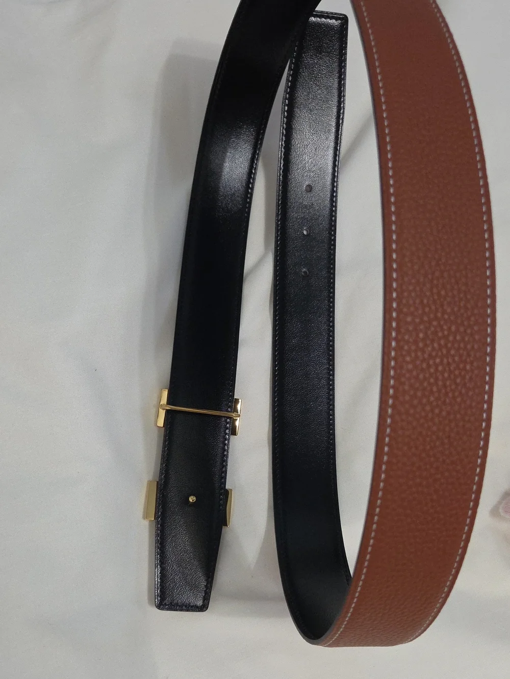 Hermes Brown Leather Men's Belt with Gold H Buckle 100cm